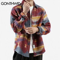 GONTHWID Hip Hop Tie Dye przystawki przycisk z długim rękawem koszule męskie mody dorywczo Streetwear sukienka koszula płaszcze męskie Hipster koszule topy 3